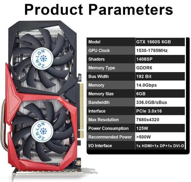 Alt view image 2 of 5 - ZER-LON GeForce GTX 1660 Super 6GB Graphics Cards, GDRR6 192Bit PCIE 3.0X16 Computer Gaming Gpu, Dual Freeze Fans Video Card with HDMI/DP/DVI Ports Support 4K and 8K HD