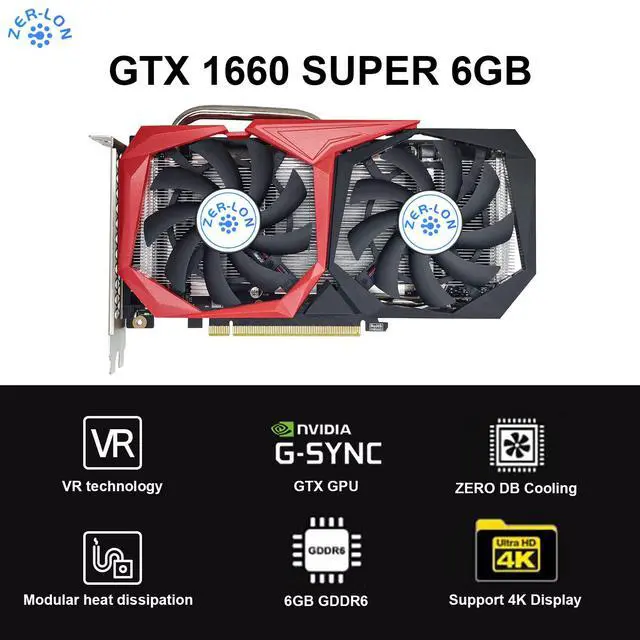 Alt view image 3 of 5 - ZER-LON GeForce GTX 1660 Super 6GB Graphics Cards, GDRR6 192Bit PCIE 3.0X16 Computer Gaming Gpu, Dual Freeze Fans Video Card with HDMI/DP/DVI Ports Support 4K and 8K HD