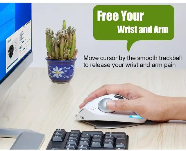 Alt view image 4 of 5 - zelotes Trackball Mouse,Rechargeable Wireless Bluetooth Mouse,4800 DPI (5-Level Adjustable), Dual Mode (BT 5.0/3.0 + 2.4G USB Receiver),LED Lighting,Ergonomic Design,for Laptop, PC, Pad (White)