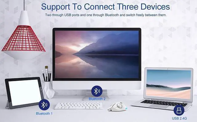 Alt view image 5 of 5 - zelotes Trackball Mouse,Rechargeable Wireless Bluetooth Mouse,4800 DPI (5-Level Adjustable), Dual Mode (BT 5.0/3.0 + 2.4G USB Receiver),LED Lighting,Ergonomic Design,for Laptop, PC, Pad (White)