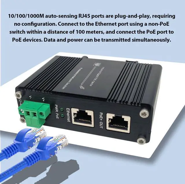 Alt view image 4 of 5 - 30W PoE Injector, Industrial Hardened Gigabit PoE+ Injector, DC 12-48V Input Ethernet PoE Adapter, IEEE 802.3at/af Compliant, 10/100/1000Mbps RJ-45, DIN Rail + Wall Mount