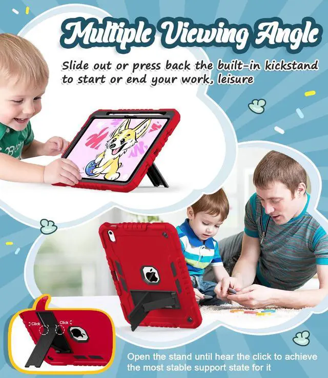 Alt view image 3 of 5 - ZoneFoker for iPad (A16) Case 11th Generation 11 inch 2025 / iPad 10th Gen 10.9 inch 2022, Heavy Duty Durable i Pad 11/10 Gen Cover with Pencil Holder/Stand for Kids Girls (Red+Black)