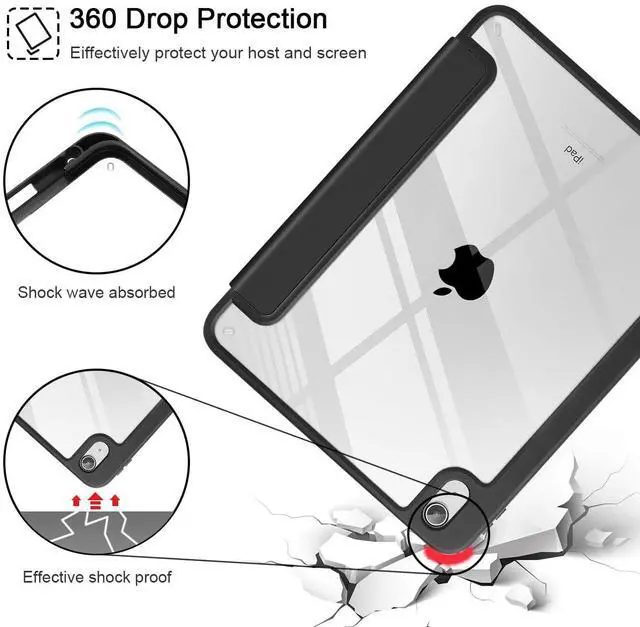 Alt view image 5 of 5 - Tuiklol for iPad (A16 Chip) 11th Generation 11 inch 2025 / iPad 10th Generation 10.9 inch 2022 Case, Buit in Pencil Holder with Clear Back Shell Cover Trifold Stand Auto Wake/Sleep, Black