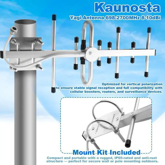Alt view image 3 of 5 - Kaunosta Directional Yagi Antenna for Cell Phone Signal Booster/Cellular Repeater with SMA Female N Connector 10dBi 4G LTE Broadband 698-2700 Mhz Universal Outdoor Antenna with 5ft RG58 Cable