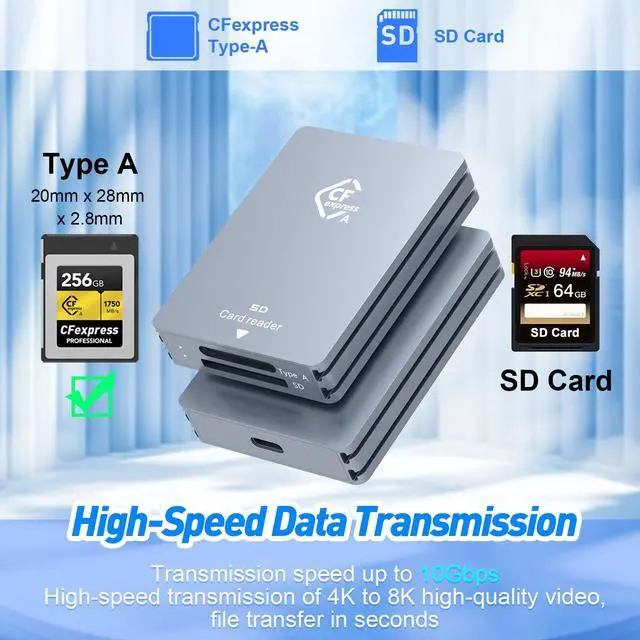 Alt view image 3 of 5 - CFexpress Type A and SD Dual-Slot Card Reader, USB 3.1 Gen 2 10Gbps CFexpress Reader, Portable CF Express Card Reader Included USB C to USB A/C Cable, Compatible with Windows/Mac/Linux/Android