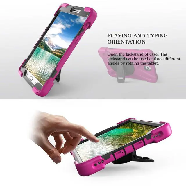 Alt view image 4 of 5 - Juaupepo Rugged Case for Samsung Galaxy Tab S2 8.0 inch-2015-(SM-T710 T715 T713),Portable Hybrid Shock-Proof Cover with 360° Rotatable Hook&Loop Handle,Shoulder Strap (Rose)