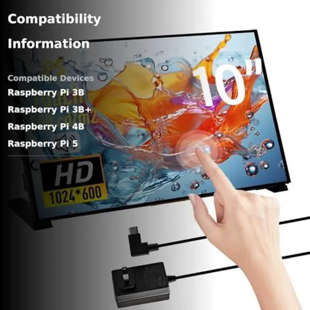 Alt view image 3 of 5 - GeeekPi 10.1 inch Capacitive Touchscreen for Raspberry Pi, HDMI Monitor IPS 1024X600 LCD Display with Dual-Speaker for Raspberry Pi 5/4B/3B+/3B/B+, with Mount Hole to Install Raspberry Pi Board