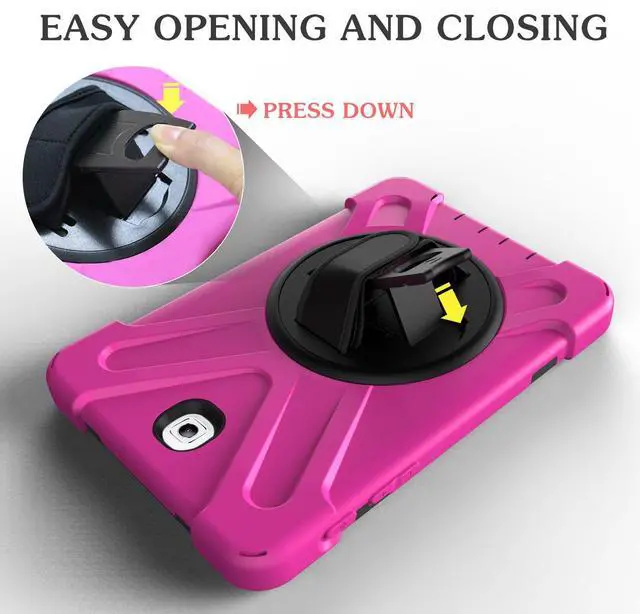 Alt view image 5 of 5 - Juaupepo Rugged Case for Samsung Galaxy Tab S2 8.0 inch-2015-(SM-T710 T715 T713),Portable Hybrid Shock-Proof Cover with 360° Rotatable Hook&Loop Handle,Shoulder Strap (Rose)