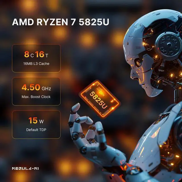 Alt view image 3 of 5 - ORIGIMAGIC N1 Mini PC Ryzen 7 5825U, Light Gaming Mini Computer, 16GB DDR4 512GB SSD, 4K Quad Display (HDMI/Type-C), WiFi 6E/ BT5.2/USB 3.2, 2.5G LAN, 11 Pro Micro Desktop Computer, Home/Office/School