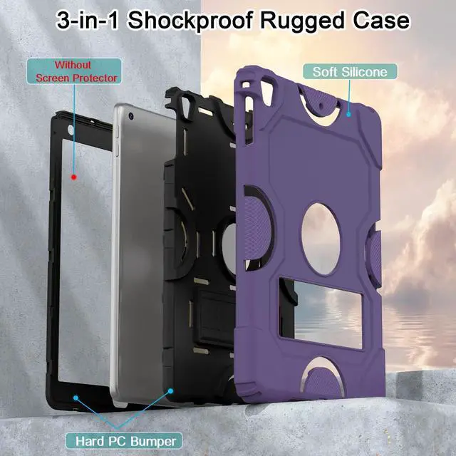 Alt view image 5 of 5 - ZoneFoker Case for iPad 6th/5th Gen (9.7 Inch, 2018/2017 Model), iPad Air 2 / 1st Gen, iPad Pro 9.7 (2016), Heavy Duty Shockproof Rugged Protective Case - Deep Purple