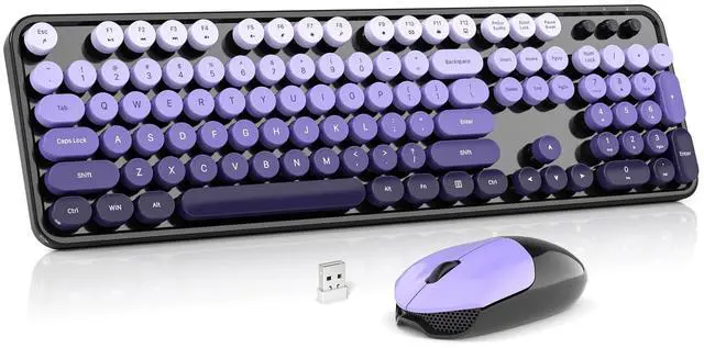 Main image of Wireless Keyboard and Mouse Combo, MOWUX Colorful Computer Full Size 2.4G Plug and Play Wireless Typewriter Keyboard and Mouse Set for Computer, Desktop, PC (Black& Purple Gradient)