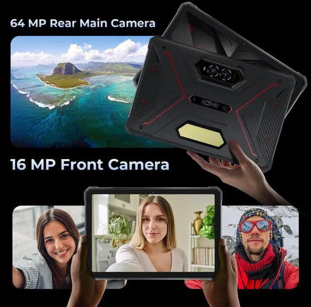 Alt view image 5 of 5 - HOTWAV R9 Pro Rugged Tablet 11" FHD, 20080mAh Battery, IP68/IP69K Waterproof, 20W Fast Charge, Octa-Core 20GB+256GB, 64MP Camera, 6W Camping Light, Dual SIM, Android 14 (Red)