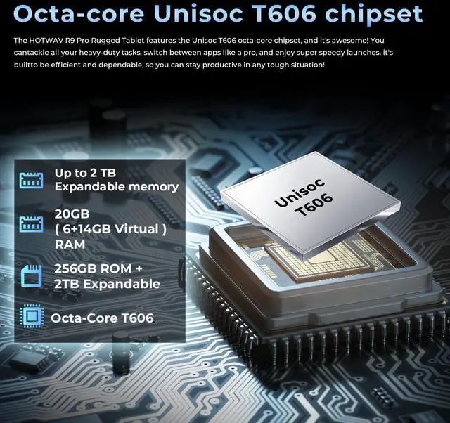 Alt view image 4 of 5 - HOTWAV R9 Pro Rugged Tablet 11" FHD, 20080mAh Battery, IP68/IP69K Waterproof, 20W Fast Charge, Octa-Core 20GB+256GB, 64MP Camera, 6W Camping Light, Dual SIM, Android 14 (Red)