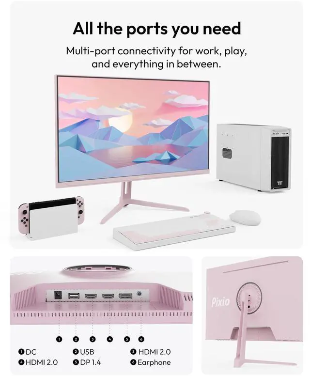 Alt view image 5 of 5 - Pixio PX279 Wave Pink 27 inch 240Hz Refresh Rate FHD 1080p Resolution Fast IPS Panel 1ms GTG Resonse Time Gaming Monitor with Adaptive Sync
