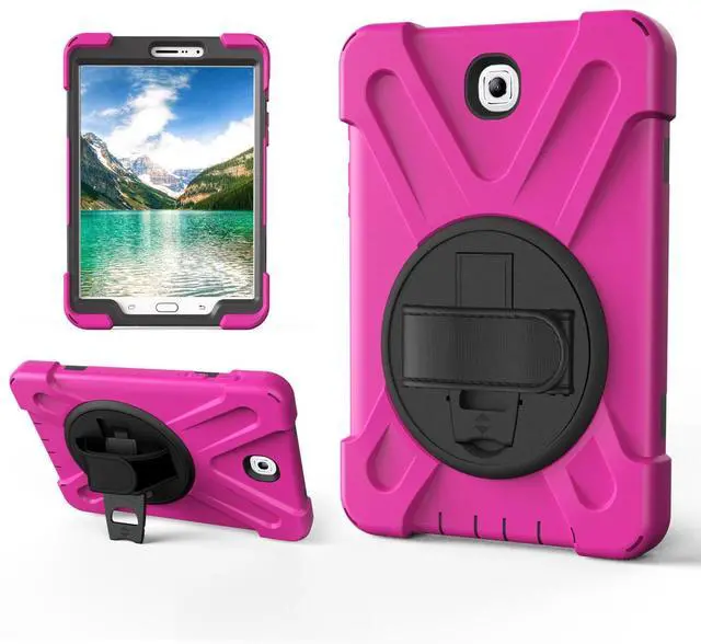 Main image of Juaupepo Rugged Case for Samsung Galaxy Tab S2 8.0 inch-2015-(SM-T710 T715 T713),Portable Hybrid Shock-Proof Cover with 360° Rotatable Hook&Loop Handle,Shoulder Strap (Rose)