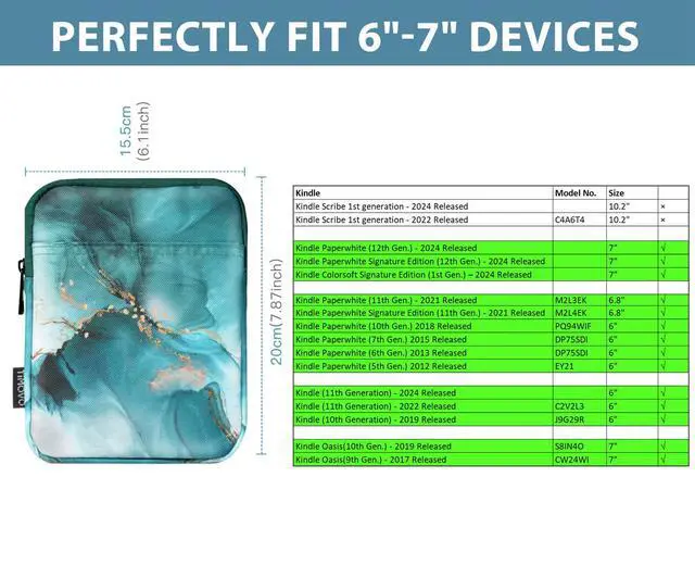 Alt view image 2 of 5 - TiMOVO 6-7 Inch Sleeve Case for All-New Kindle Paperwhite and Kindle Colorsoft Signature Edition, Kindle E-Reader/Kindle Oasis Protective Sleeve Cover Pouch Bag Carrying Case, Cloud Peacock Blue