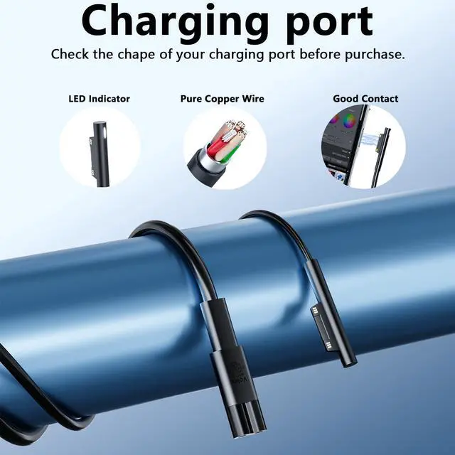 Alt view image 2 of 5 - 127W Charger Compatible with Microsoft Surface Laptop Studio 3 2 1,Surface Book 3 2 1, Surface Go/Pro/Laptop Power Adapter with LED Light, Automatic Magnetic Plug