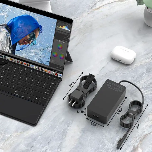 Alt view image 3 of 5 - 127W Charger Compatible with Microsoft Surface Laptop Studio 3 2 1,Surface Book 3 2 1, Surface Go/Pro/Laptop Power Adapter with LED Light, Automatic Magnetic Plug