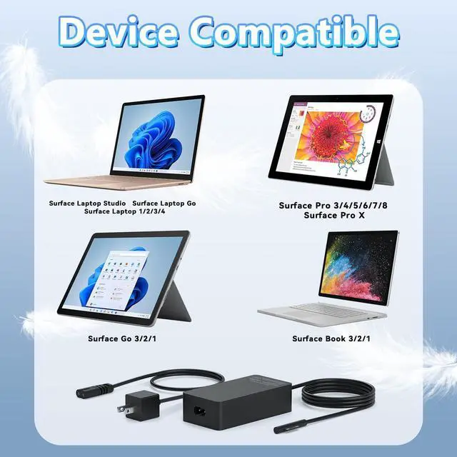 Alt view image 5 of 5 - 127W Charger Compatible with Microsoft Surface Laptop Studio 3 2 1,Surface Book 3 2 1, Surface Go/Pro/Laptop Power Adapter with LED Light, Automatic Magnetic Plug