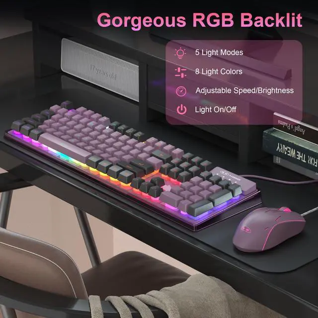 Alt view image 3 of 5 - MageGee Gaming Keyboard and Mouse Combo, K1 RGB LED Backlit Keyboard with 104 Key Computer PC Gaming Keyboard for PC/Laptop (Blackcurrant)