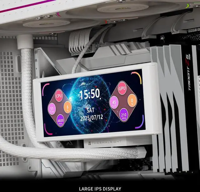 Alt view image 4 of 5 - Thermalright Trofeo Vision LCD White Edition Case Sub-Display Features a 6.86-inch Full-Color LCD Screen (1280x480 Resolution) with Magnetic Panel Design. Supports DIY Dynamic/Static Images (White).