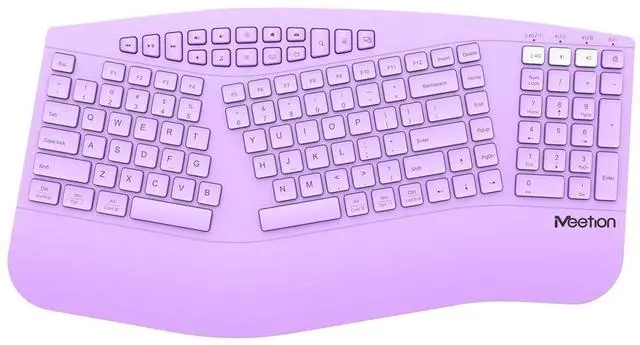 Main image of MEETION Ergonomic Keyboard Wireless, Multi-Device Bluetooth Keyboard, Full-Sized Rechargeable Split Computer Keyboards, Wrist Rest for Natural Typing, for Windows/Mac/Laptop/Table/PC, Purple