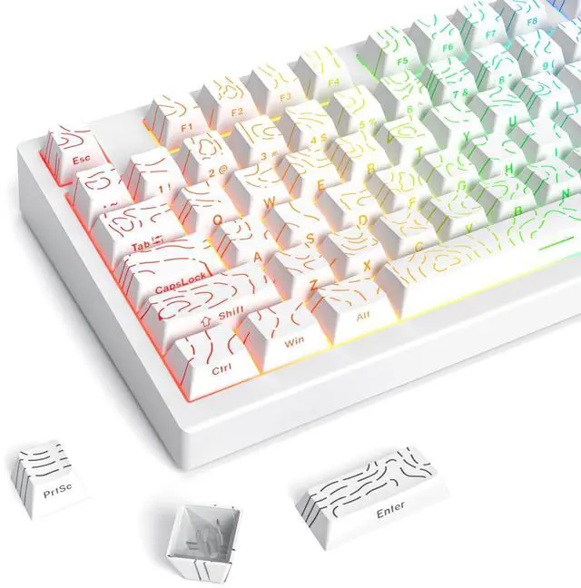 Main image of Guffercty kred 135 Key White Keyboard Keycap Set Side Engraved, Cherry Profile PBT Material Translucent Characters Compatible with MX Switches(Form Line)