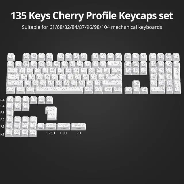 Alt view image 2 of 5 - Guffercty kred 135 Key White Keyboard Keycap Set Side Engraved, Cherry Profile PBT Material Translucent Characters Compatible with MX Switches(Form Line)