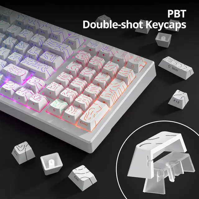 Alt view image 3 of 5 - Guffercty kred 135 Key White Keyboard Keycap Set Side Engraved, Cherry Profile PBT Material Translucent Characters Compatible with MX Switches(Form Line)