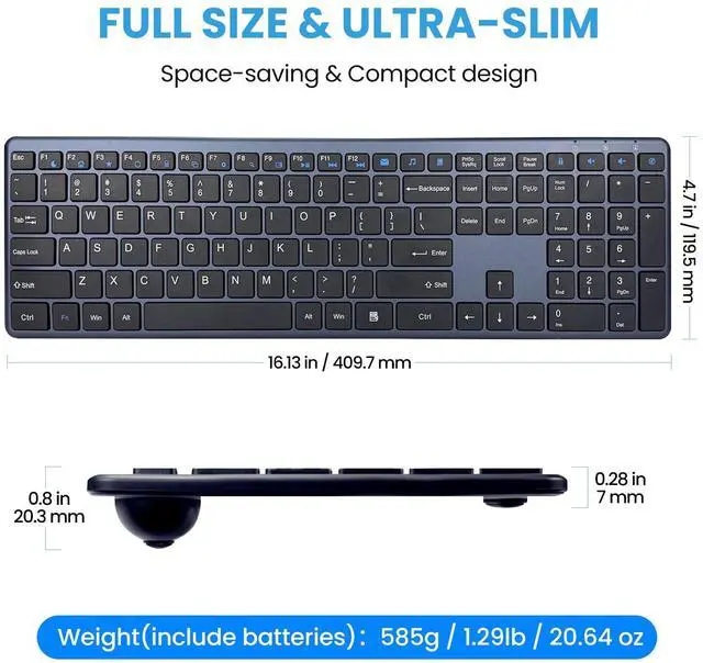 Alt view image 2 of 5 - Wireless Keyboard-2.4G Ultra Slim Quiet Full Size USB PC Computer Keyboard,19 Multimedia Keys,Number Pad,Plug&Play,Lag-Free Ergo,Long Battery life for Desktop,Laptop,Smart TV,MAC,Windows,QWERTY