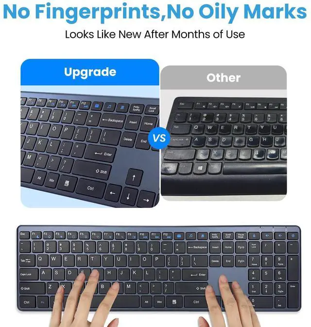 Alt view image 3 of 5 - Wireless Keyboard-2.4G Ultra Slim Quiet Full Size USB PC Computer Keyboard,19 Multimedia Keys,Number Pad,Plug&Play,Lag-Free Ergo,Long Battery life for Desktop,Laptop,Smart TV,MAC,Windows,QWERTY