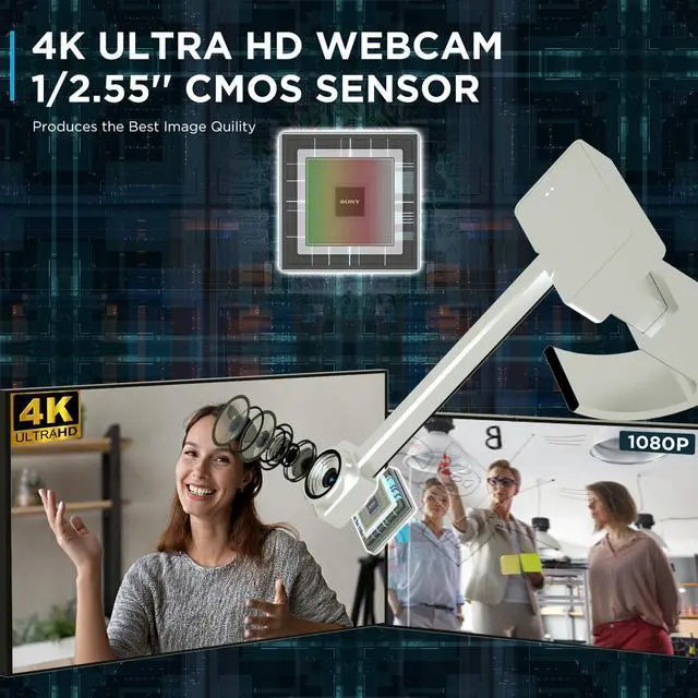 Alt view image 2 of 5 - ceabulila 4K Webcam for PC with Remote Control, Ultra HD 1/2.55'' Sensor, Autofocus, 10x Digital Zoom, Low Light Performance, Streaming Webcam for PC/Video Calling/Zoom/Skype/Teams (White)