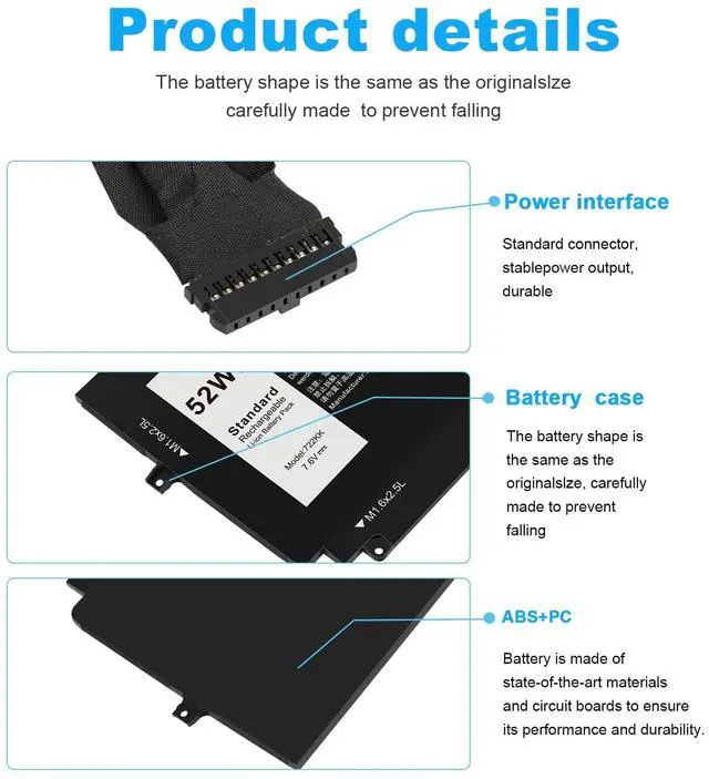 Alt view image 3 of 5 - ASUNCELL 52Wh 722KK Laptop Battery Replacement for Dell XPS 13 9300 XPS 13 9310 XPS 13 9380 P117G P117G002 P117G001 Series Notebook 0WN0N0 WN0N0 02XXFW 2XXFW FP86V 7.6V 6800mAh
