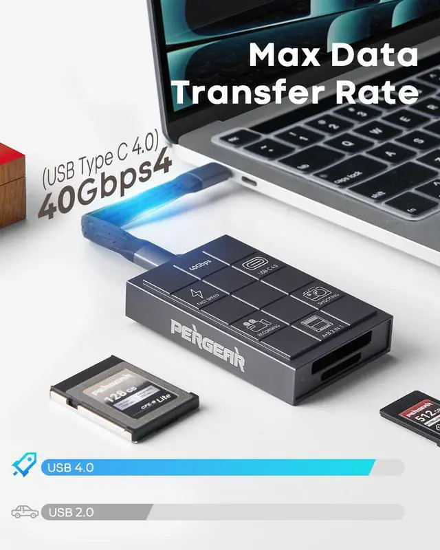 Alt view image 2 of 5 - PERGEAR CFexpress 4.0 Type A and B Card Reader, 2-in-1 High-Speed USB Type C 40Gbps CFexpress Memory Card Adapter Portable Aluminum with Two Slots, Compatible for Windows/Mac/Linux/Android