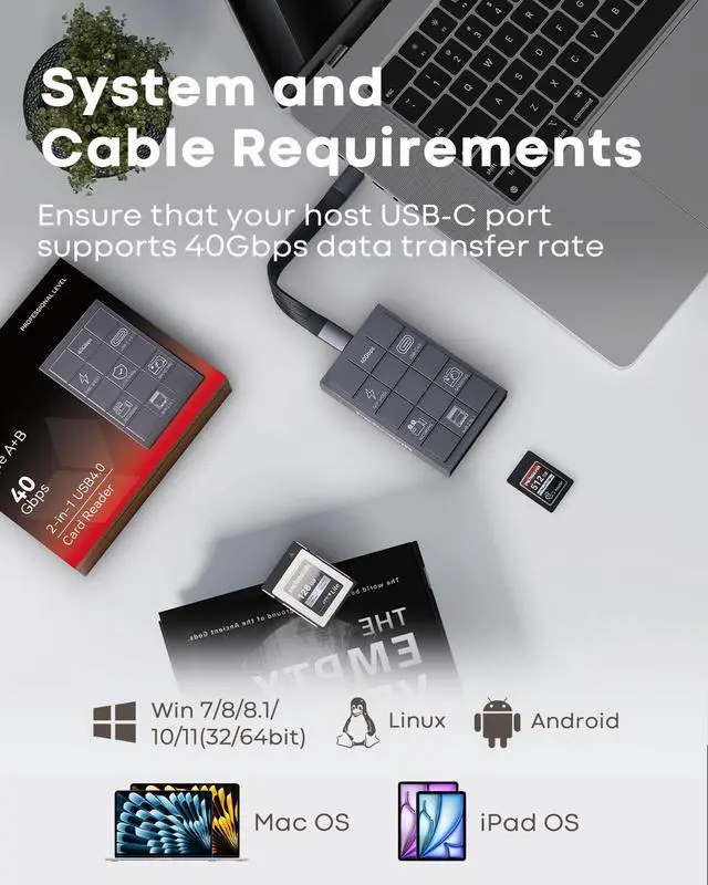 Alt view image 3 of 5 - PERGEAR CFexpress 4.0 Type A and B Card Reader, 2-in-1 High-Speed USB Type C 40Gbps CFexpress Memory Card Adapter Portable Aluminum with Two Slots, Compatible for Windows/Mac/Linux/Android