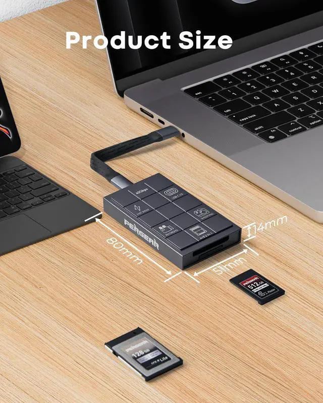 Alt view image 4 of 5 - PERGEAR CFexpress 4.0 Type A and B Card Reader, 2-in-1 High-Speed USB Type C 40Gbps CFexpress Memory Card Adapter Portable Aluminum with Two Slots, Compatible for Windows/Mac/Linux/Android