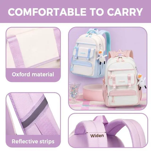 Alt view image 4 of 5 - MININAI Womens Girls Backpack for School Cute Aesthetic Large Laptop Backpack Kawaii Preppy Teen Kids Bookbag Travel Daypack (Blue,S)