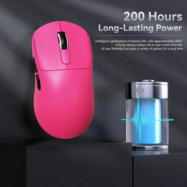 Alt view image 4 of 5 - MAMBASNAKE Attack Shark X3 Wireless Gaming Mouse, 49g Ultralight, PixArt PAW3395 26000 DPI, Bluetooth/2.4Ghz /Wired Tri-Mode, 200Hrs Rechargeable Battery, Kailh GM8.0 Switch for PC/MAC/Win - Rose Red