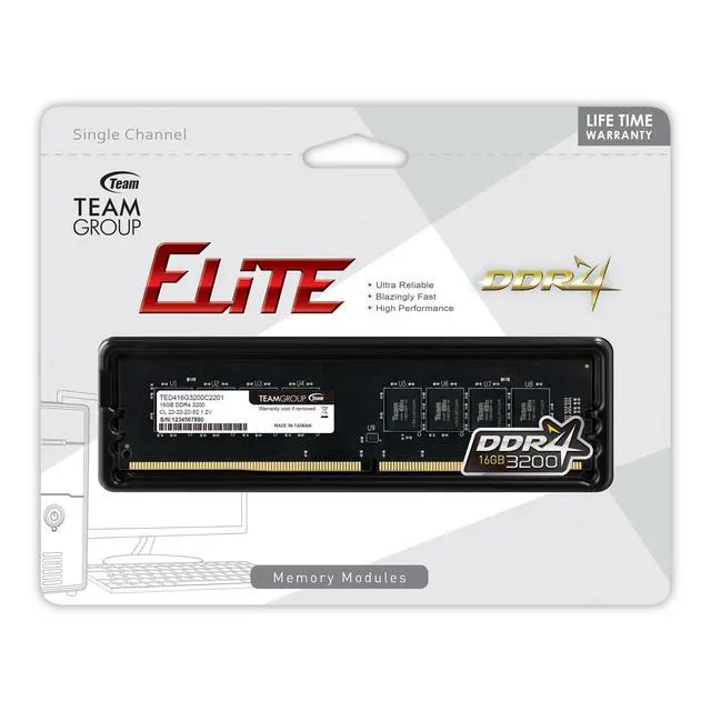 Alt view image 4 of 5 - TEAMGROUP Elite DDR4 16GB Single (1 x 16GB) 3200MHz (PC4-25600) CL22 Unbuffered Non-ECC 1.2V UDIMM 288 Pin PC Computer Desktop Memory Module Ram Upgrade - TED416G3200C2201