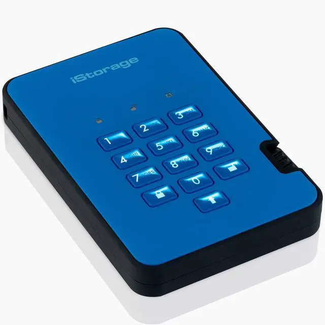 Alt view image 2 of 5 - iStorage diskAshur2 HDD 1TB Blue | Secure portable hard drive | Password protected | Dust & water resistant | Hardware Encryption