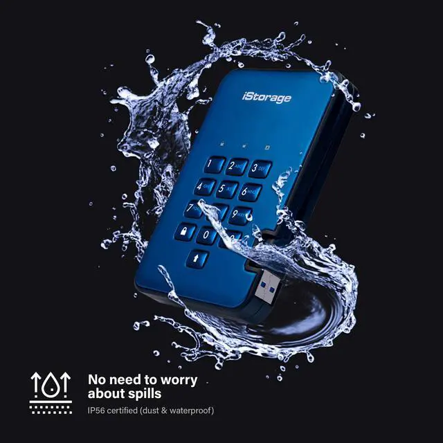 Alt view image 5 of 5 - iStorage diskAshur2 HDD 1TB Blue | Secure portable hard drive | Password protected | Dust & water resistant | Hardware Encryption