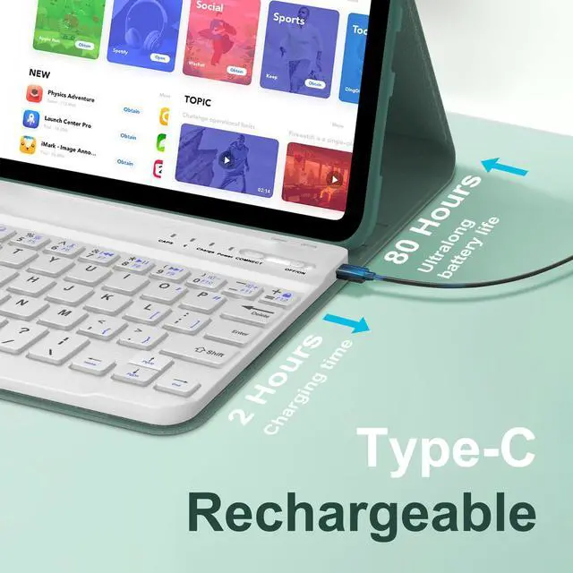 Alt view image 4 of 5 - Keyboard Case for iPad Mini 7th (A17 Pro, 2024) & 6th (2021) 8.3-inch, Rechargeable, Detachable Bluetooth Keyboard, Slim Folio Protective Cover with Pencil Holder for iPad Mini 7th/6th Generation