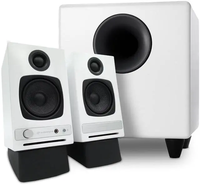 Main image of Audioengine A2 HD White Home Music System with S8 White Subwoofer and DS1 Stands