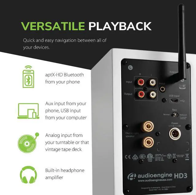 Alt view image 3 of 5 - Audioengine A2 HD White Home Music System with S8 White Subwoofer and DS1 Stands