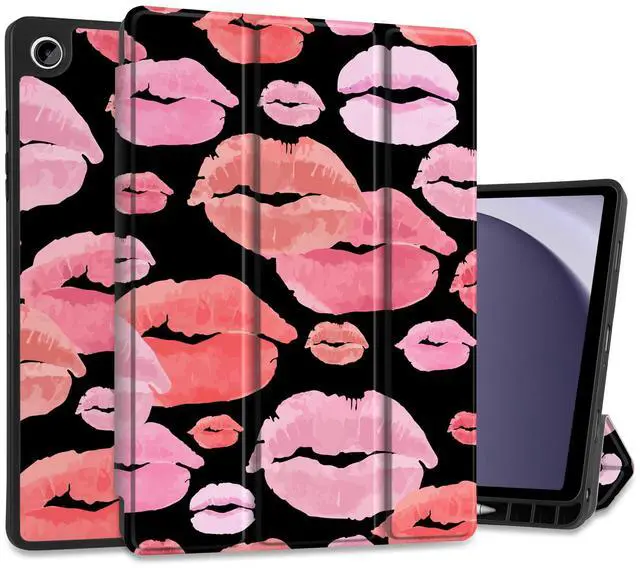 Main image of MEEgoodo Case for Samsung Galaxy Tab A9 Plus 11 inch Cover 2024 2023 with S Pen Holder, A9+ Smart Tablet Cases with Leather Trifold Stand+Soft TPU Back Shell+Smart Auto Wake/Sleep, Red & Pink Lips