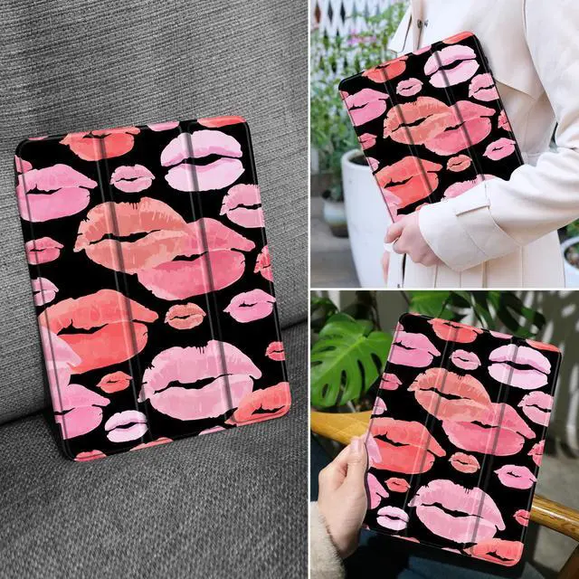 Alt view image 4 of 5 - MEEgoodo Case for Samsung Galaxy Tab A9 Plus 11 inch Cover 2024 2023 with S Pen Holder, A9+ Smart Tablet Cases with Leather Trifold Stand+Soft TPU Back Shell+Smart Auto Wake/Sleep, Red & Pink Lips