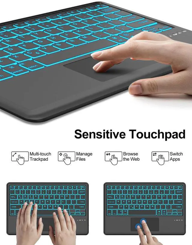 Alt view image 3 of 5 - Keyboard Case for iPad Air 13 inch (M3 2025/M2 2024) & iPad Pro 12.9 6th/5th/4th/3rd Gen Case Keyboard with Trackpad, Colors Backlit Touch Keypad Cover for iPad Air13 & Pro12.9 2018-2022, Navy Blue