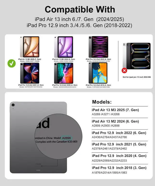 Alt view image 2 of 5 - Keyboard Case for iPad Air 13 inch (M3 2025/M2 2024) & iPad Pro 12.9 6th/5th/4th/3rd Gen Case Keyboard with Trackpad, Colors Backlit Touch Keypad Cover for iPad Air13 & Pro12.9 2018-2022, Navy Blue