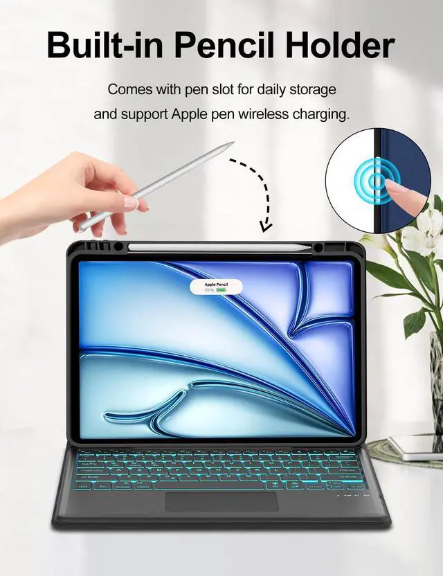 Alt view image 4 of 5 - Keyboard Case for iPad Air 13 inch (M3 2025/M2 2024) & iPad Pro 12.9 6th/5th/4th/3rd Gen Case Keyboard with Trackpad, Colors Backlit Touch Keypad Cover for iPad Air13 & Pro12.9 2018-2022, Navy Blue