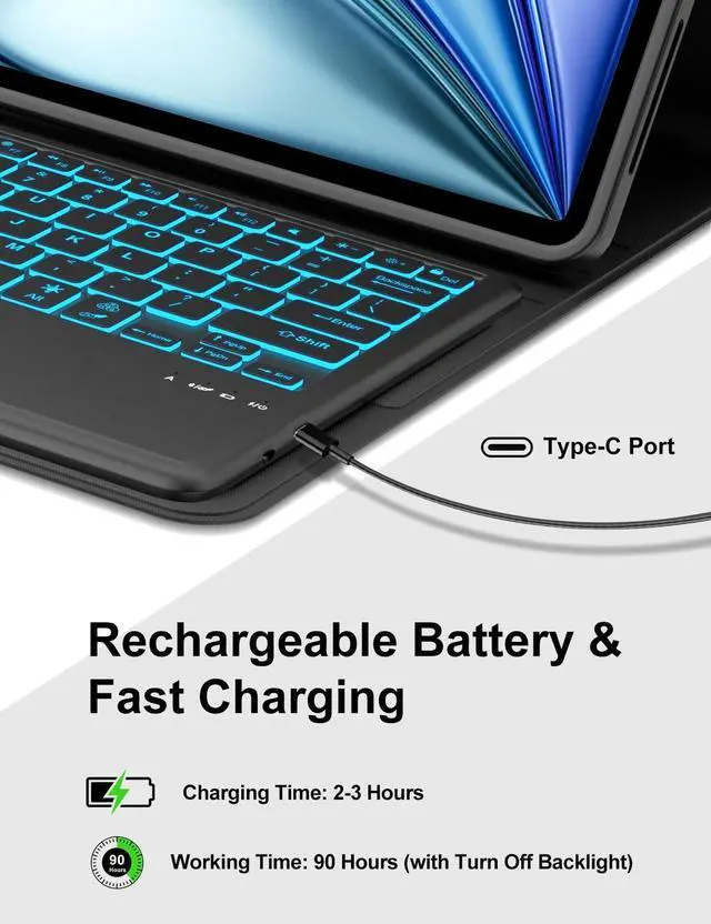 Alt view image 5 of 5 - Keyboard Case for iPad Air 13 inch (M3 2025/M2 2024) & iPad Pro 12.9 6th/5th/4th/3rd Gen Case Keyboard with Trackpad, Colors Backlit Touch Keypad Cover for iPad Air13 & Pro12.9 2018-2022, Navy Blue